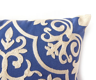Ava Blue & White Ornamental Outdoor Throw Pillow