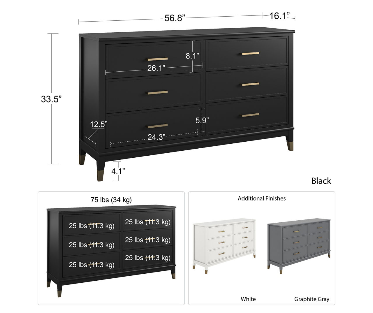 Westerleigh 6 drawer dresser graphite deals gray