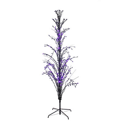 6' Black Cascading Light-Up Twig Tree with Purple Lights