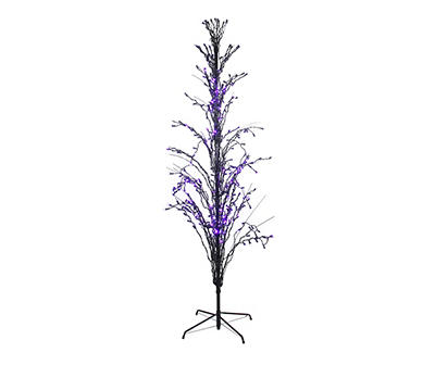 4' Black Cascading Light-Up Twig Tree with Purple Lights