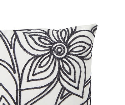 Black & White Flower Chenille Outdoor Throw Pillow