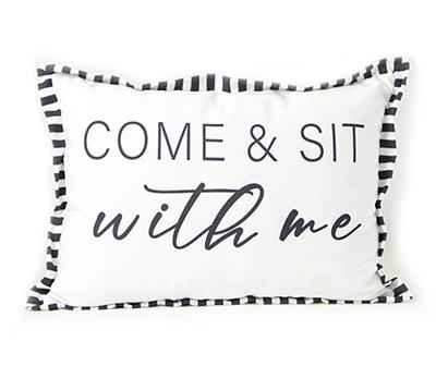 "Sit With Me" Black & White Stripe Outdoor Lumbar Throw Pillow