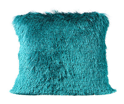 Bristly Teal Faux Fur Outdoor Throw Pillow