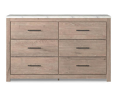 Senniberg Oak & Faux Calcutta 6-Drawer Dresser