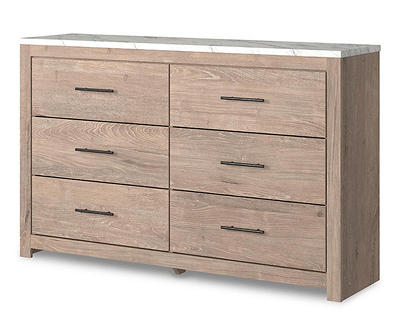 Senniberg Oak & Faux Calcutta 6-Drawer Dresser