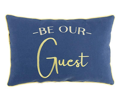 "Be Our Guest" Blue & Yellow Outdoor Lumbar Throw Pillow