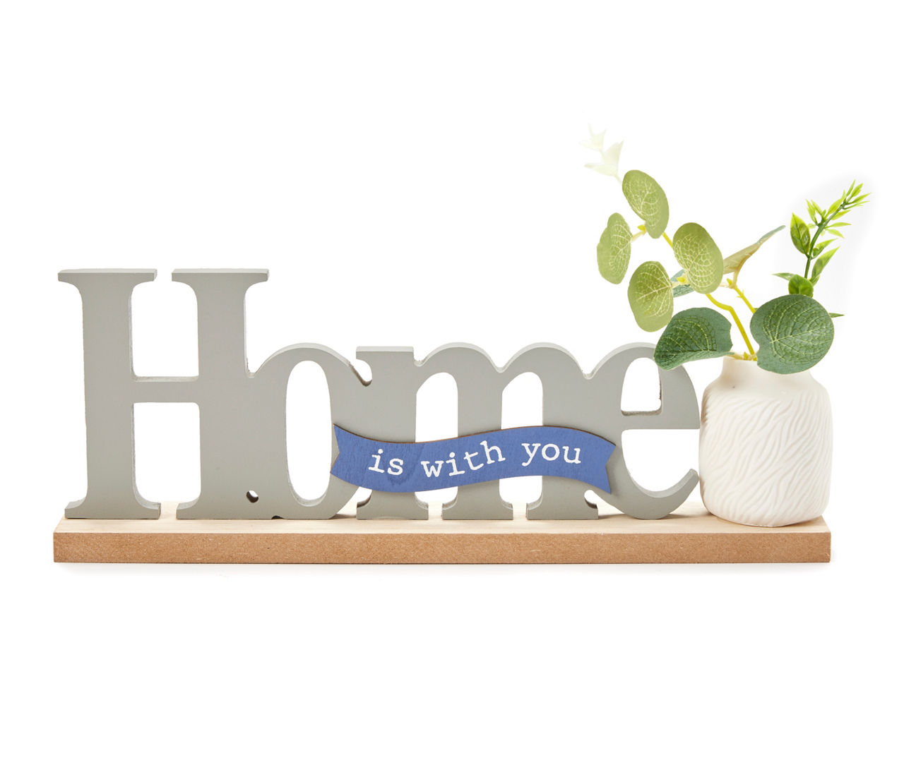 "Home" Gray & Blue Cutout Word Vase Tabletop Plaque
