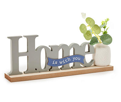 "Home" Gray & Blue Cutout Word Vase Tabletop Plaque