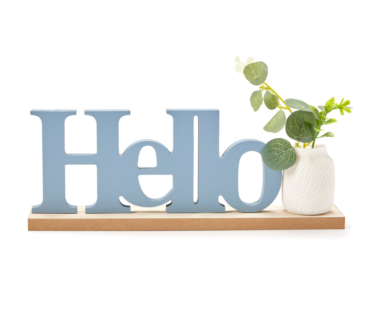 "Hello" Blue & Brown Cutout Word Vase Tabletop Plaque