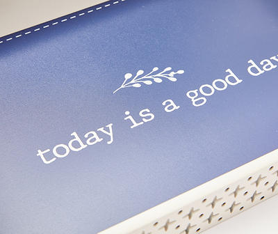 "Good Day" White & Blue Laser-Cut Decorative Tray