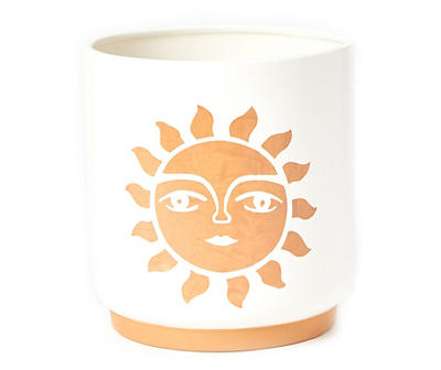 6.7" Sun Face Raised Ceramic Planter