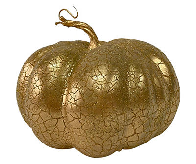 7" Gold Crackled Pumpkin Decor