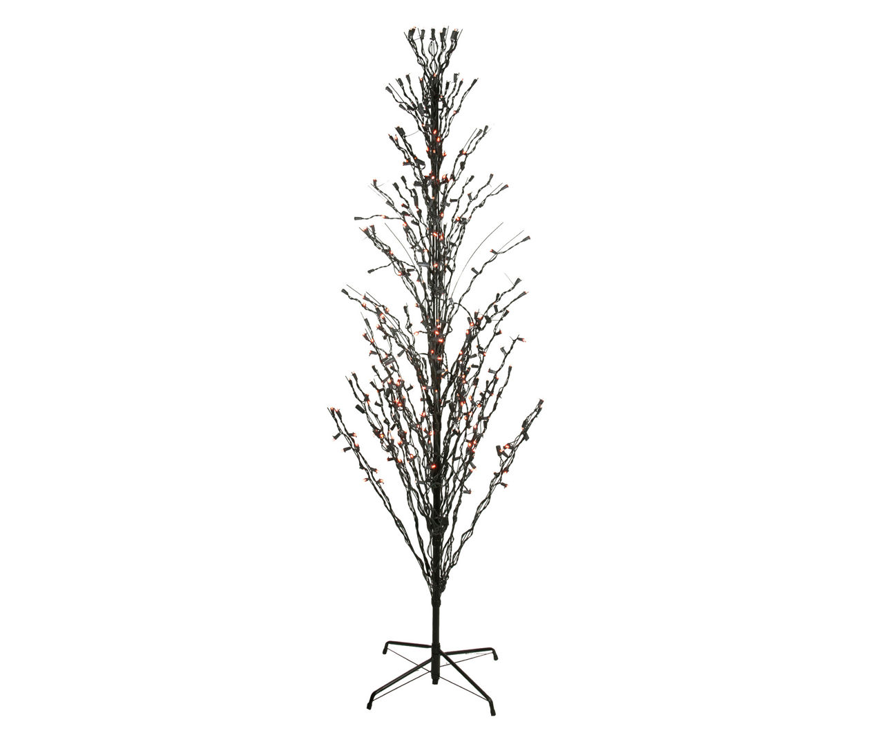 4' Black Cascading Light-Up Twig Tree with Orange Lights