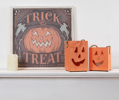 "Trick or Treat" Pumpkin & Ghost Framed Wall Decor