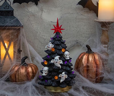 12" Black Skull & Ghost Halloween Resin Tabletop Tree