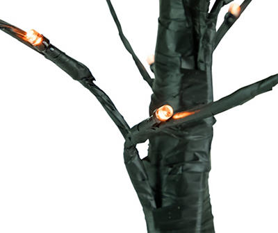 24" Black Weeping LED Twig Tree with Orange Lights