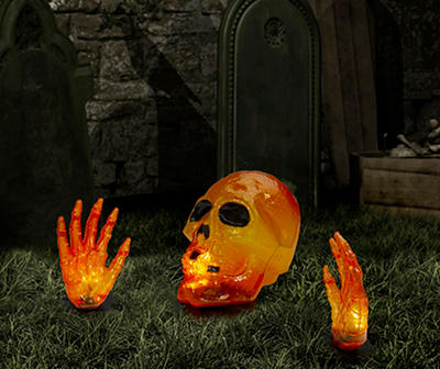 Orange Skull & Hands 3-Piece Light-Up Decor Set