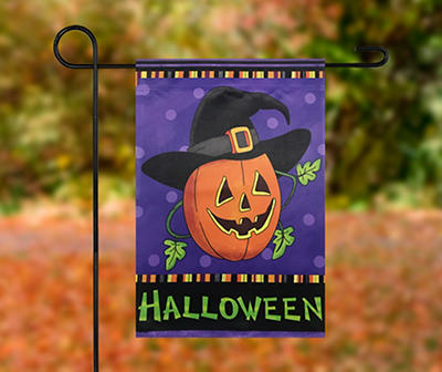 18" x 12.5" Halloween Pumpkin in Witch Hat Garden Flag