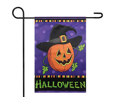 18" x 12.5" Halloween Pumpkin in Witch Hat Garden Flag