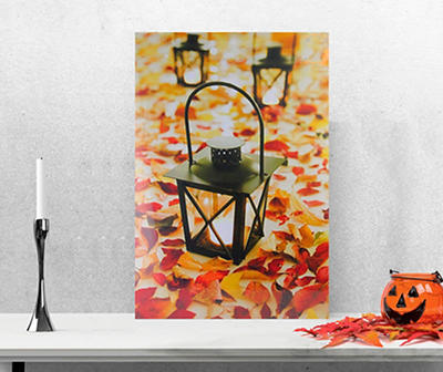 Orange & Black Fall Foliage & Lanterns LED Wrapped Canvas