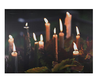 Brown & Dark Green Candles & Leaves LED Wrapped Canvas