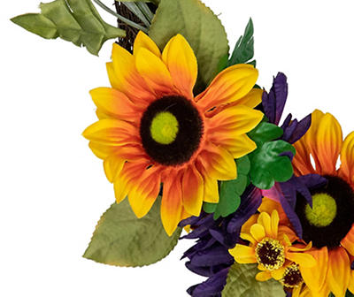 Yellow & Purple Sunflower & Mum Harvest Wreath, (20")