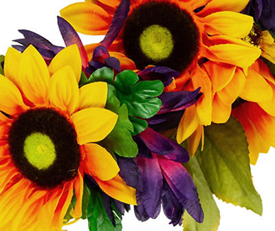 Yellow & Purple Sunflower & Mum Harvest Wreath, (20")