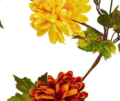 5.5' Yellow & Red Mum & Maple Leaf Garland