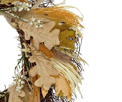 Beige & Yellow Cattail & Wheat Harvest Wreath, (24