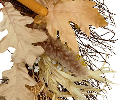Beige & Yellow Cattail & Wheat Harvest Wreath, (24")