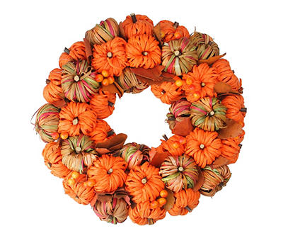 Orange Woven Pumpkin Harvest Wreath, (15