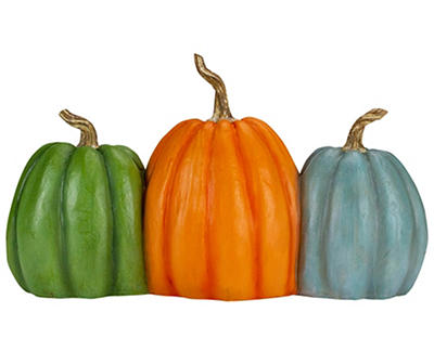 "Happy Fall Y'all" Blue, Orange & Green Pumpkin Trio Décor