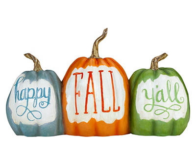 "Happy Fall Y'all" Blue, Orange & Green Pumpkin Trio Décor
