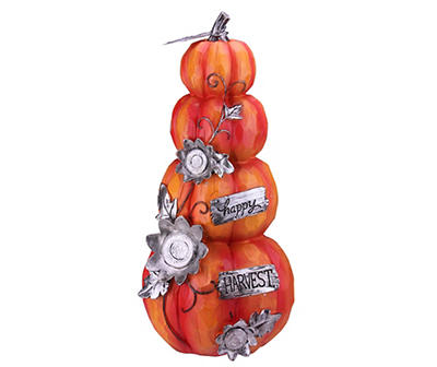 "Happy Harvest" Orange Stacked Pumpkins Décor