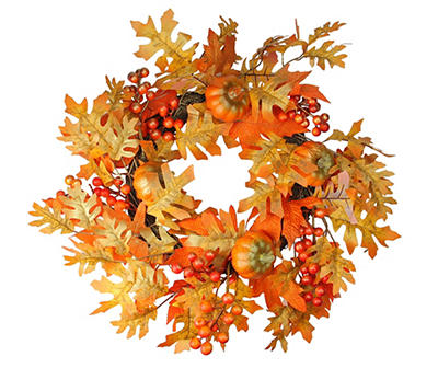 Orange & Yellow Fall Leaves & Berries Harvest Wreath, (19