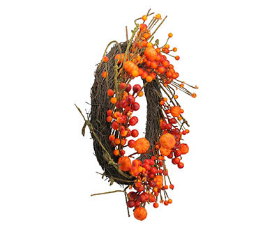 20" Red & Orange Berry & Mini Pumpkin Wreath