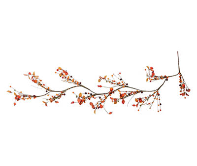 Orange & Yellow Berries & Leaves Rustic Twig Garland, (5')