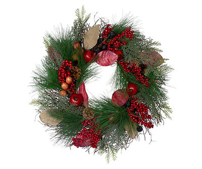 Green & Red Pine Berry Harvest Wreath, (24