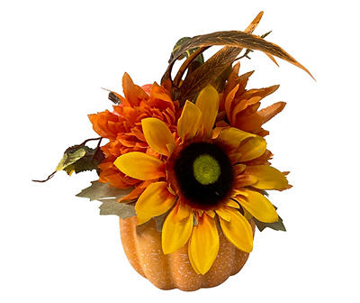 Orange & Green Sunflower & Mum Pumpkin Tabletop Décor