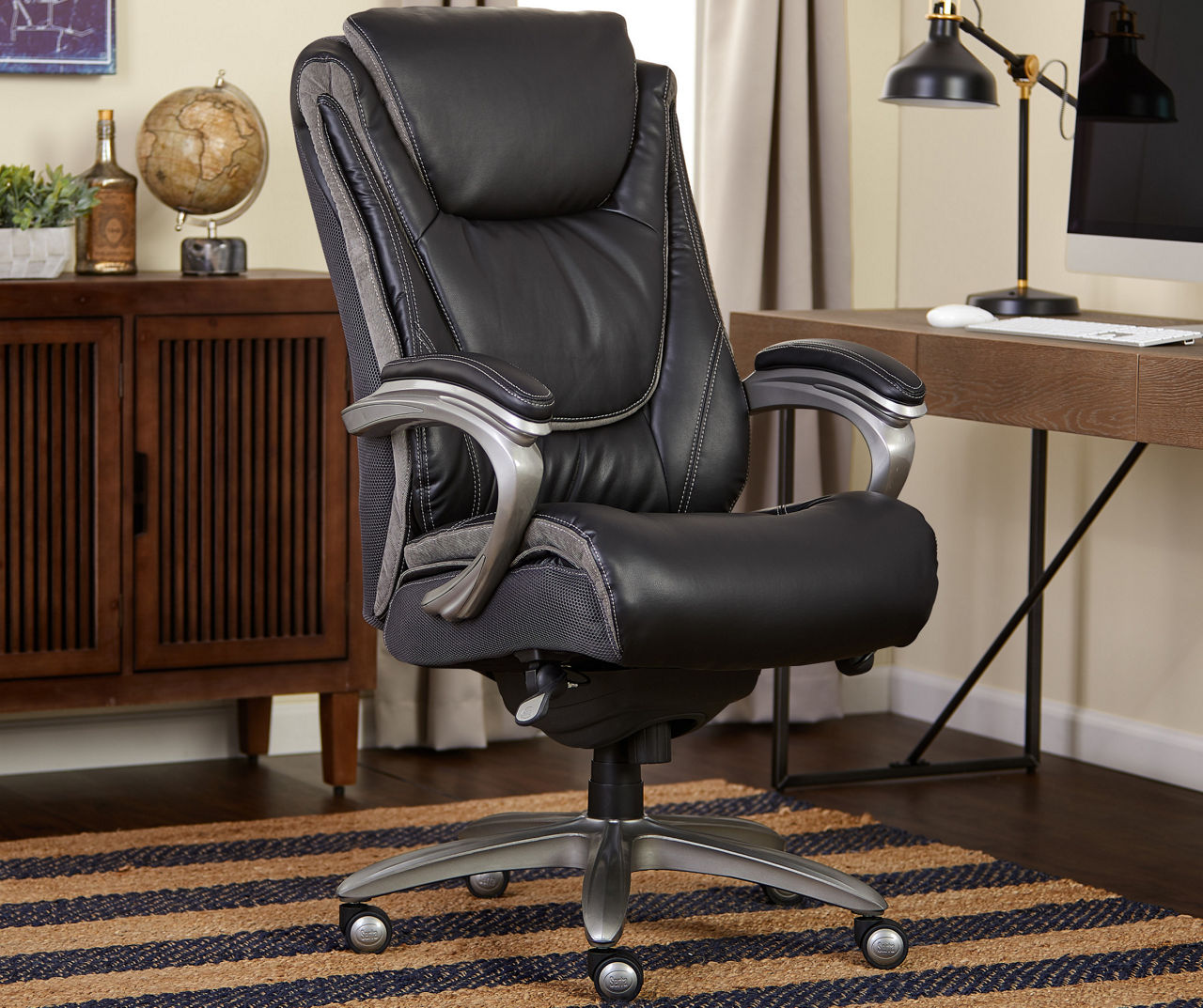 Serta Big & Tall Bonded Leather Commercial Office Chair with Memory Foam, Black