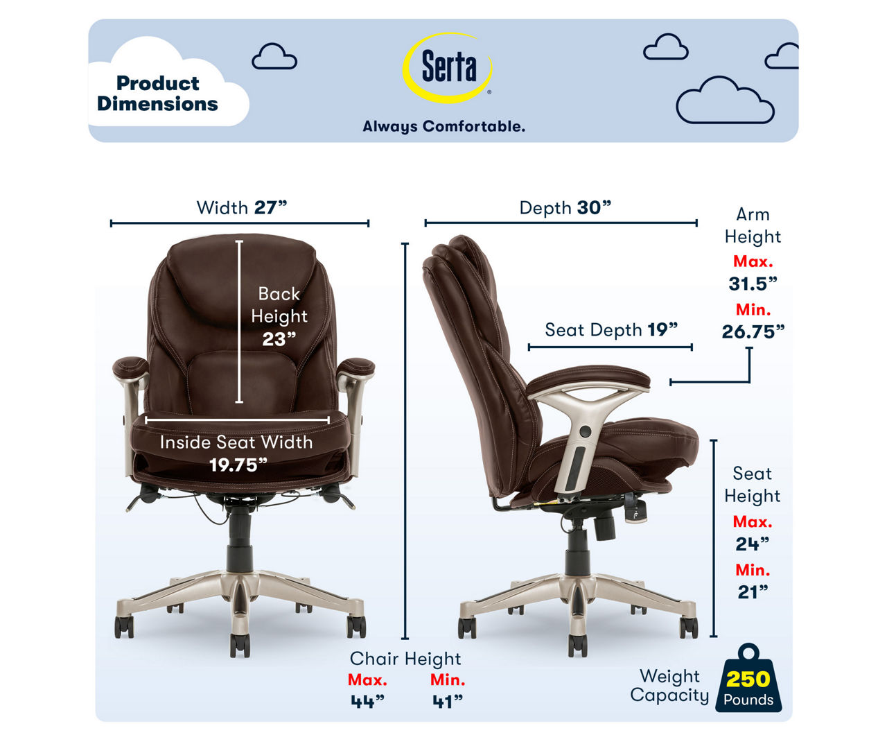 Serta Claremont Chestnut Brown Bonded Leather Office Chair | Big Lots