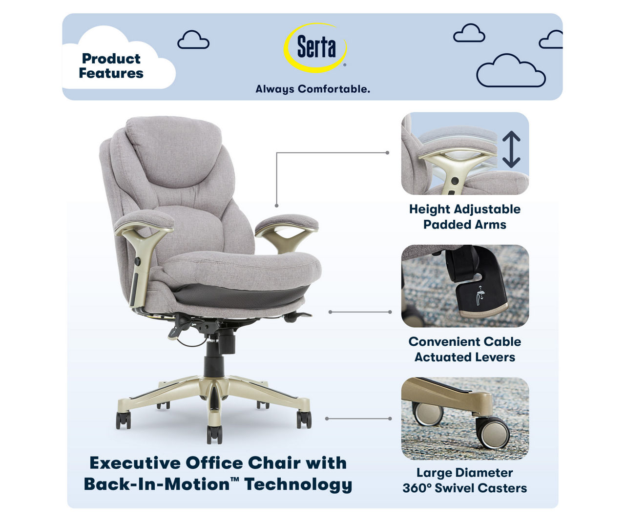 Serta at Home Serta Claremont Ergonomic Executive Office Chair with Back in  Motion Technology and Lumbar Support & Reviews