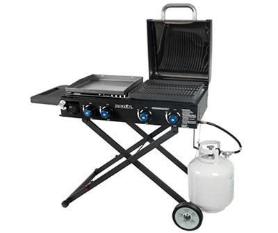 4-Burner Folding Gas Grill with Griddle