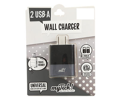 Black Metallic Dual Port USB Wall Charger