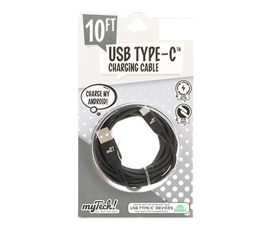Black & Gray Braided 10' USB-C Cable