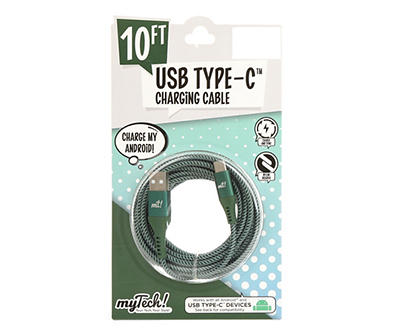 Green & White Braided 10' USB-C Cable