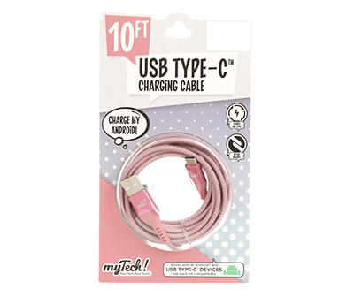 Pink & White Braided 10' USB-C Cable