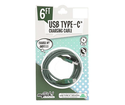 Green & White Braided 6' USB-C Cable
