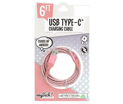 Pink & White Braided 6' USB-C Cable