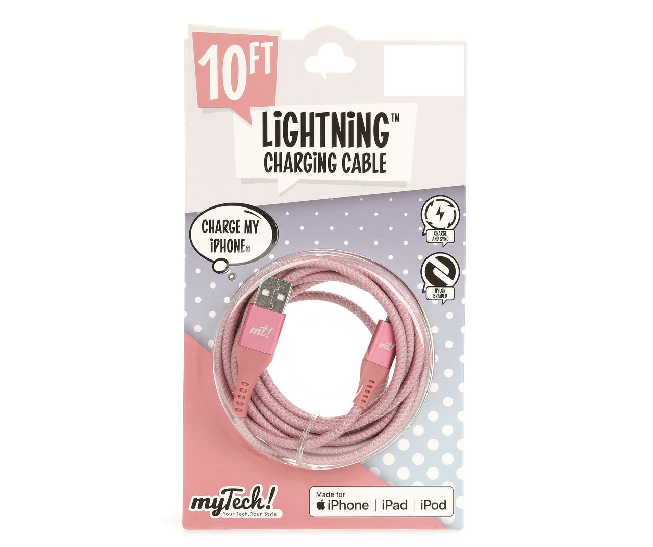 Pink & White Braided 10' Lightning Cable